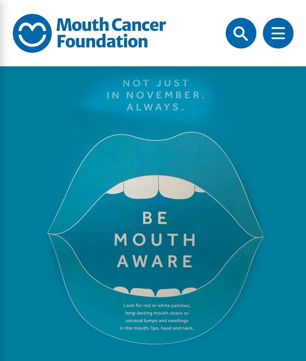 Mouth Cancer Action Month 2025 is a national campaign November 1-30, 2025, to raise awareness about #mouthcancer and promote early detection. The 2025 theme is "Be Mouth Aware". Any signs or symptoms that have been present for 3 weeks - please get checked out. <a href="/MouthCancerMCF/">Mouth Cancer Foundation #mouthcancerwalk</a>