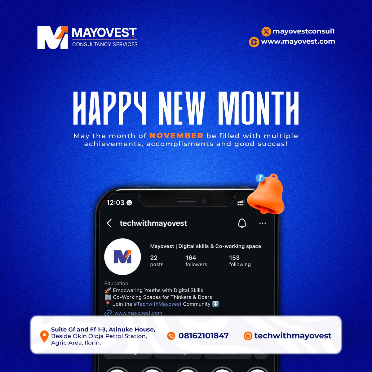 Mayovestconsul1's tweet image. 𝗡𝗲𝘄 𝗺𝗼𝗻𝘁𝗵. 𝗡𝗲𝘄 𝗲𝗻𝗲𝗿𝗴𝘆. 𝗦𝗮𝗺𝗲 𝗺𝗶𝘀𝘀𝗶𝗼𝗻.

November is here; let’s make it a month of learning, consistency, and results.

#TechWithMayovest #DigitalSkills #Empowerment #InnovationHub #CareerGrowth #LearningCommunity #happynewmonth