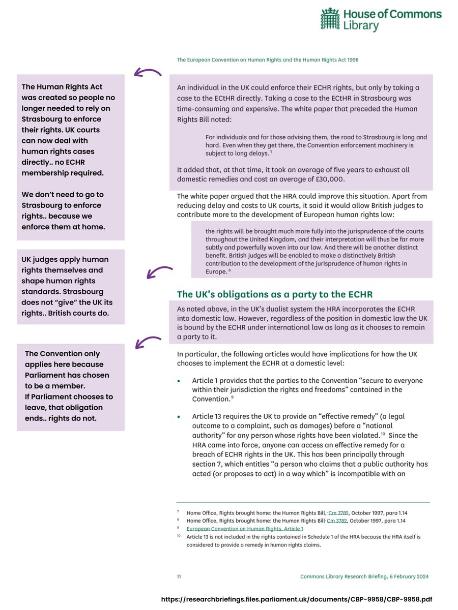 I’ve seen a lot of MPs and people on here claiming that we’d lose our human rights if we left the ECHR… but this is directly from the House of Commons Library and it completely contradicts them.

Our core rights.. life, liberty, fair trial, freedom from torture and slavery are