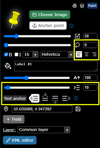 kmzmap's tweet image. New on kmzmap.com: more control over point features

Rotate icons directly on the map
Align multiline text (add lines with Shift + Enter)
Adjust text spacing from the icon
Choose which part of the text anchors to the icon

#maps #icons #gis