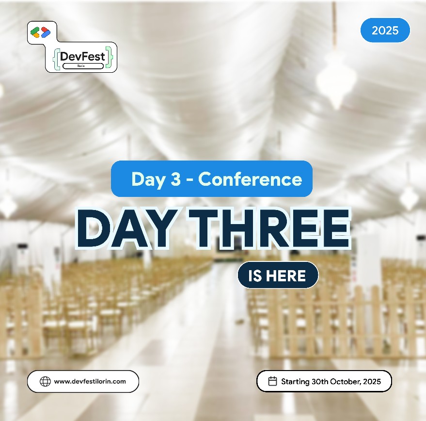 cyb3rflex's tweet image. It’s DAY 3- main conference day 🎉

All roads lead to Diamond Arena Hall, Ilorin 📍

The biggest day of #DevFestIlorin is here, come enjoy inspiring talks, real connections, and pure tech energy! 💻🚀
See you there 😉
#DevFest25 #devfestilorin25 
#cyberflex