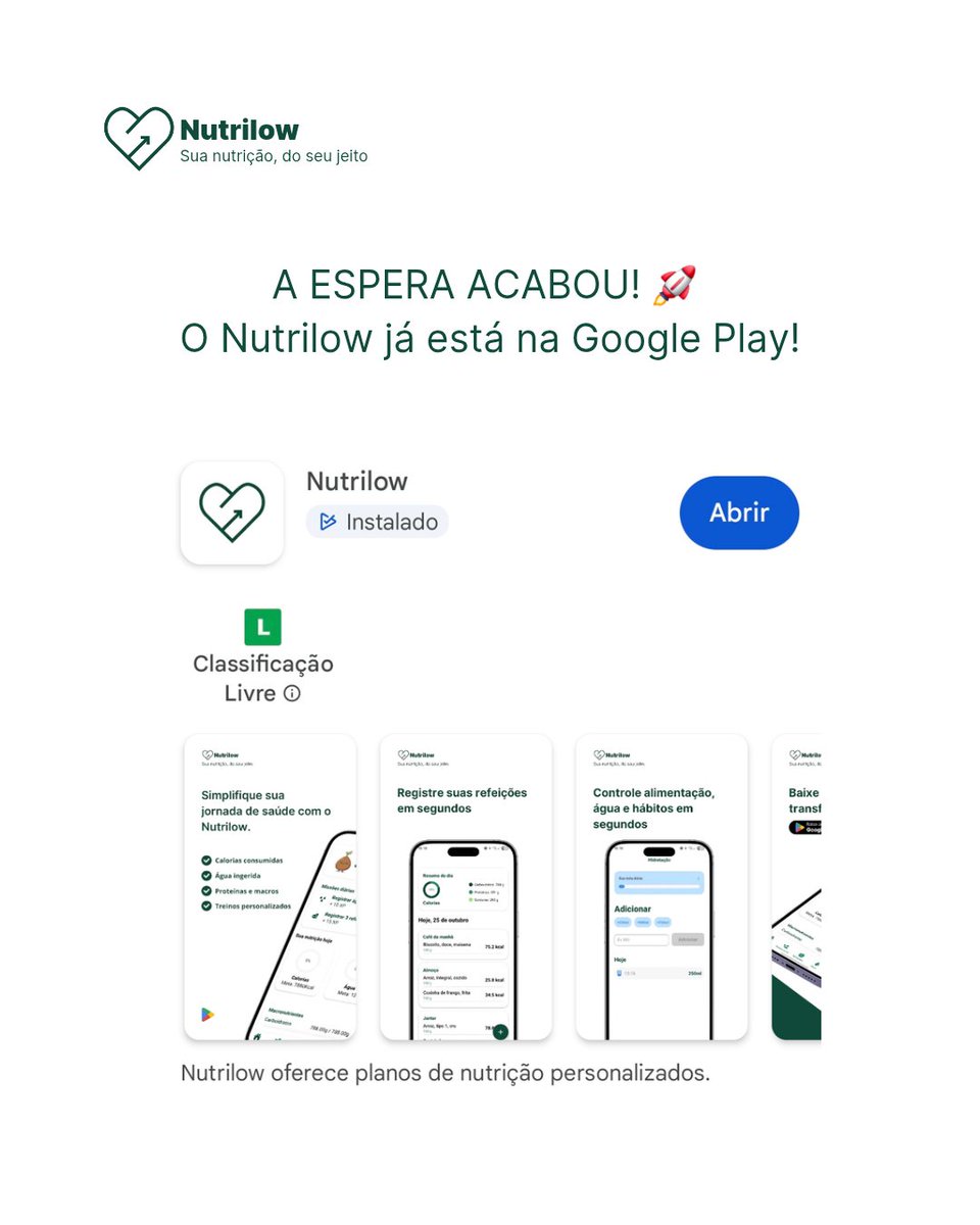 NutrilowApp's tweet photo. Finalmente, a ferramenta que você precisava para transformar sua relação com a comida chegou! 💪 
O Nutrilow está oficialmente disponível na Google Play Store!
https://t.co/RwrLMYCoHS https://t.co/4tBWPcFTRB