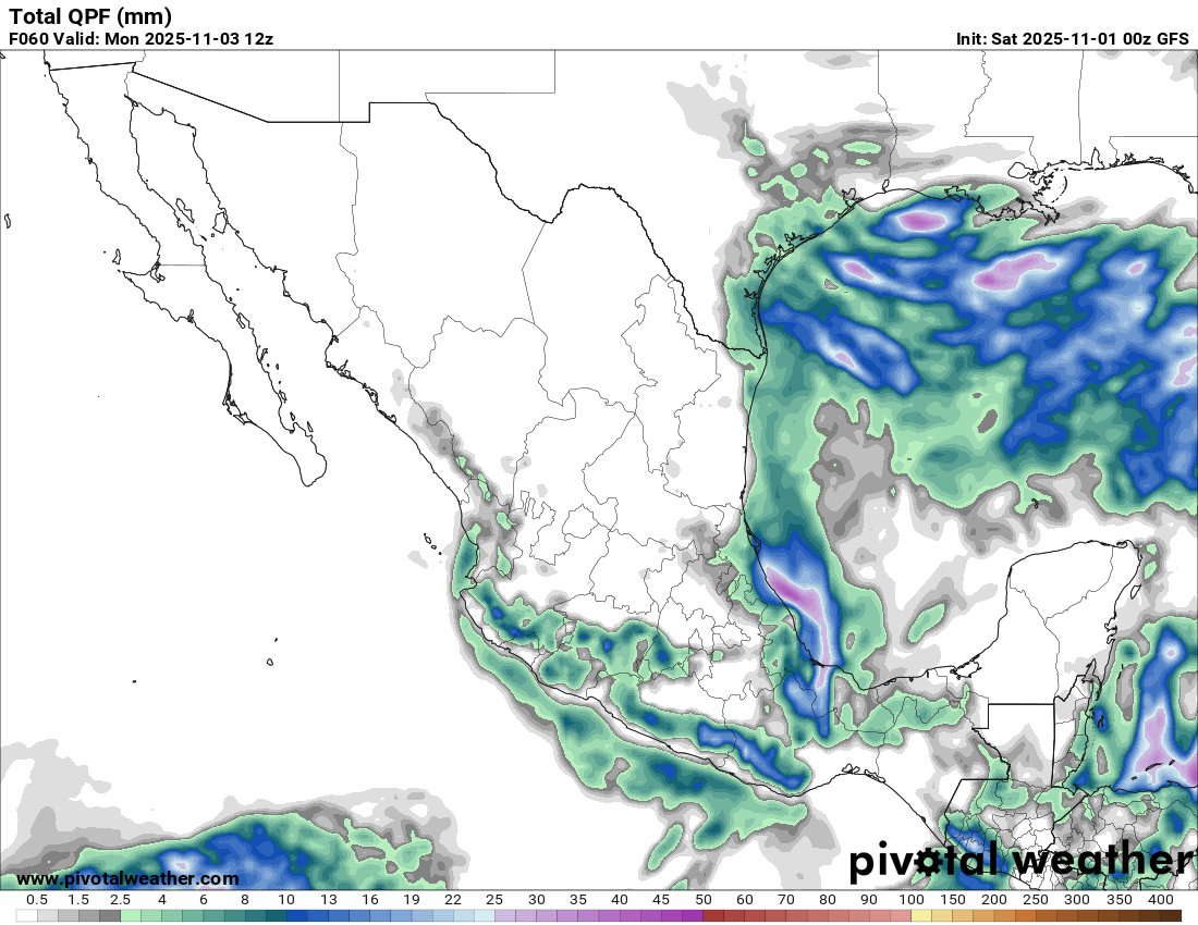 InfoMeteoro's tweet photo. ⚠️ADVERTENCIA: #FrenteFrío12 y Aire Polar

💠Sábado a domingo cruzará el frente norte, noreste, centro, oriente y sureste, seguido de aire polar

⛈️LLUVIAS: oriente y sureste, además del centro-sur (Pacífico) con tormentas aisladas

🌡️TEMPERATURAS: se refrescará, resaltando Altiplano con frío nocturno, que se fortalecerá próxima semana con mínimas de -5 a 5°C, extremas cercanas a -10°C

🌬️VIENTO: evento "Norte" de 60-90 km/h en el Golfo de México, superior en Tehuantepec. En el Altiplano del Bajío a Valle de México, domingo con 40-65 km/h