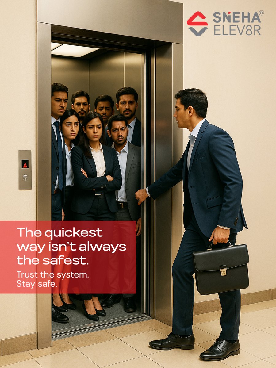 SnehaElev8r's tweet image. The quickest way isn’t always the safest.
With Sneha Elev8r, safety comes before shortcuts.
Trust the system. Stay safe.

#SnehaElev8r #ElevatorSafety #SafeElevators #LiftSafety #EveryRideSafe #SafetyFirst #SmartElevators #TrustedElevators