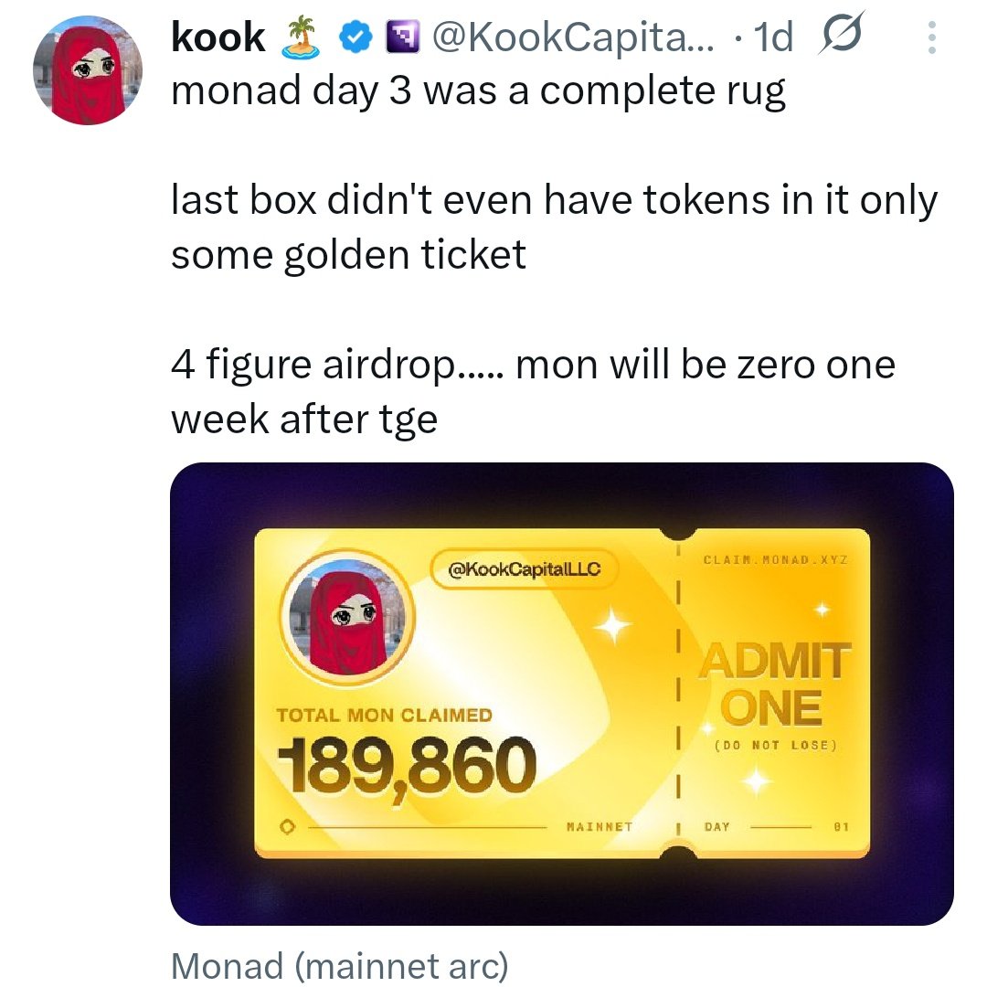 😁 <a href="/monad/">Monad (mainnet arc)</a> ignored own community &amp; gave $MON to wider community

💀The wider community :