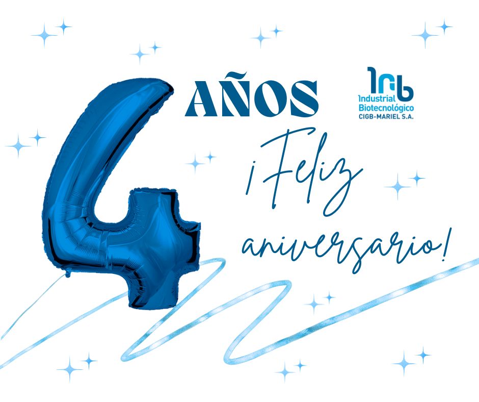 CIGB_Mariel's tweet photo. 🎉 ¡Cuatro años y contando! 🥳  Hoy celebramos un aniversario más de aprendizajes, resultados y crecimiento, orgullosos de la biotecnología nacional 🇨🇺 y confiados en cada paso hacia nuestras metas 💙

#GraciasFidel #OrgulloCIGB #ArtemisaJuntosSomosMás https://t.co/iFkMHTDDpL