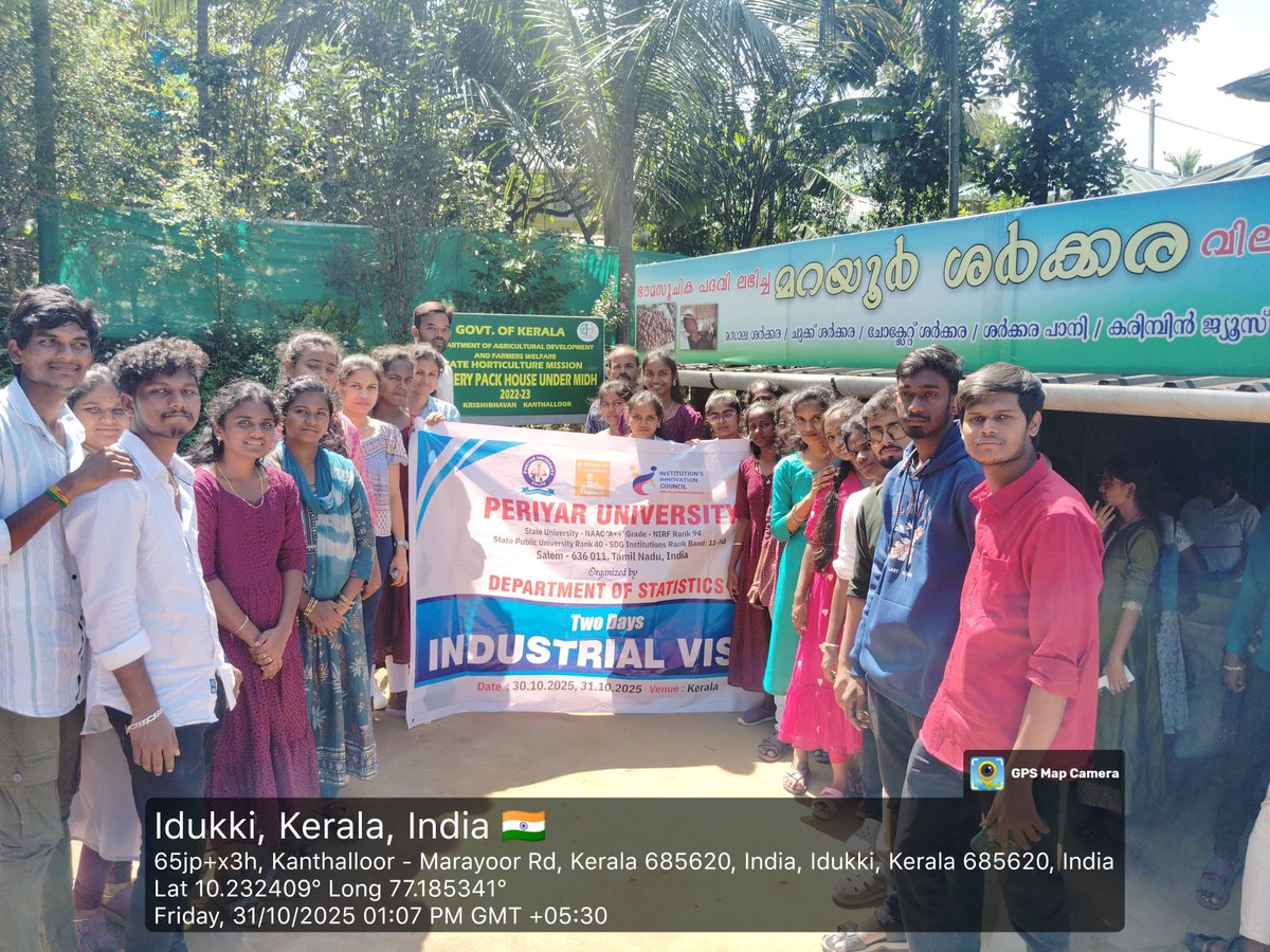 PeriyarVarsity's tweet image. 🌾 Industrial Visit to Kerala 🚆
The Department of Statistics, Periyar University, organized a two-day visit to agricultural industries and research centers in Kerala to promote practical learning on sustainable farming practices. 🌿
#PeriyarUniversity #StatisticsDepartment