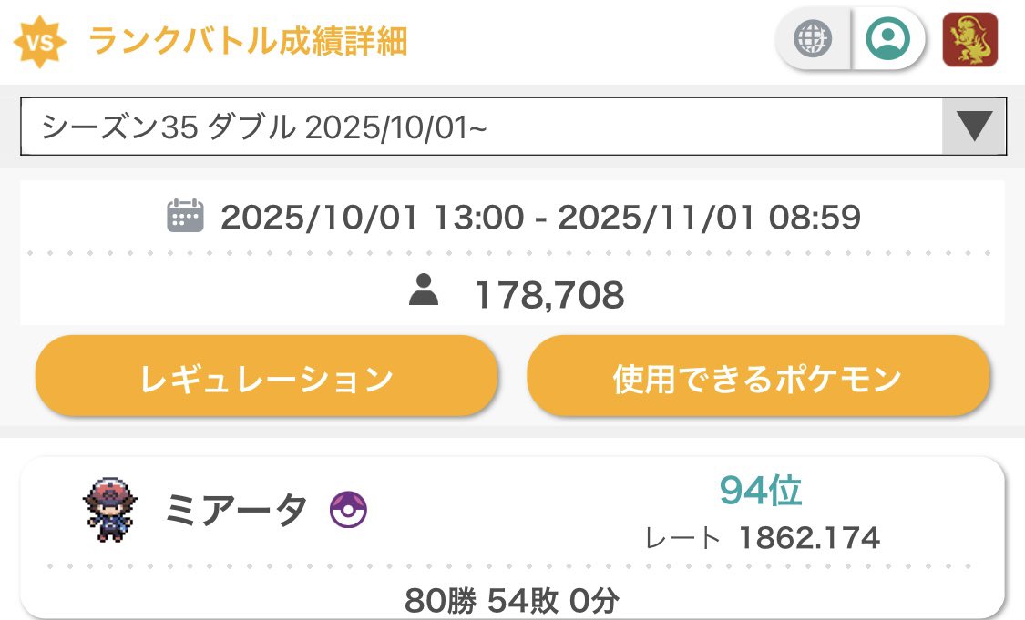 ダブルランクマシーズン35最終94位でした。デフレシーズンとは言え初めて最終2桁行けて良かった。構築はWCSで使ったミライオーガのワダチの持ち物をエレキシードにしただけで他はそのまま。