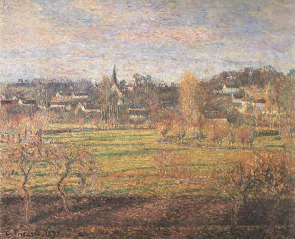 February, Sunrise, Bazincourt #artbots #pissarro