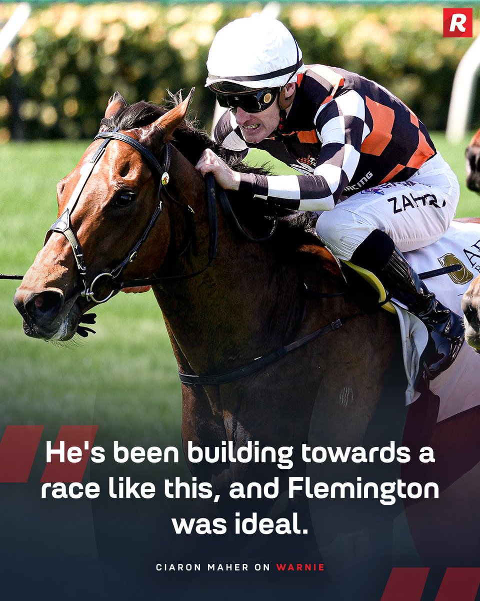 Racing's tweet photo. Warnie rockets home as Ciaron Maher goes back-to-back in the Damien Oliver 🚀
WINNER'S CIRCLE ⭕️ https://t.co/iSDYHBXRuL https://t.co/XXKj9CU09X