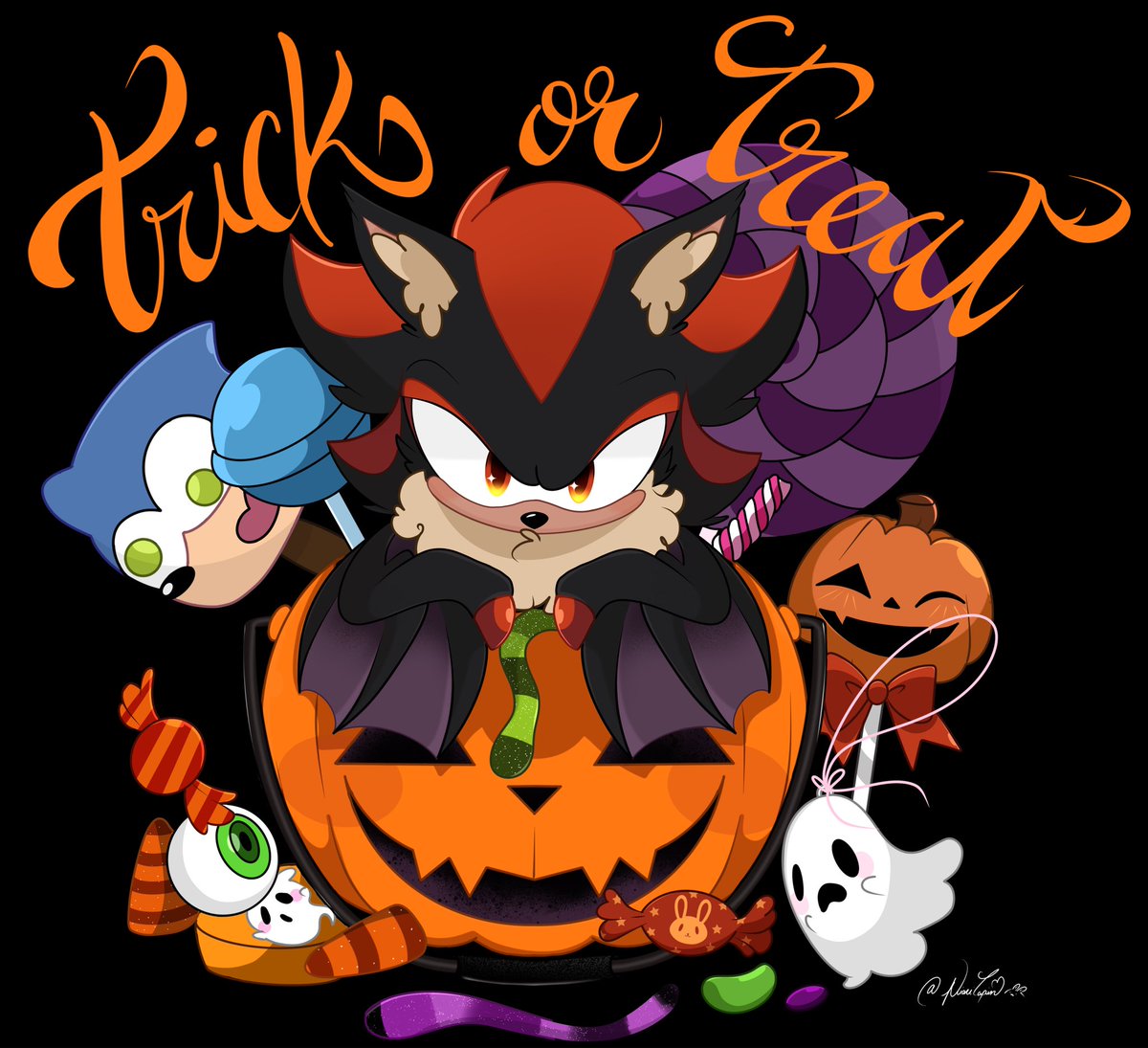 Dianilapin's tweet image. Day 31 : Happy halloween 🎃
( list by : @astrxchoi)

❤️ Este es el dibujo que subiría como candy pero era otra palabra jajaja 
 #sonadow #Sonictober2025