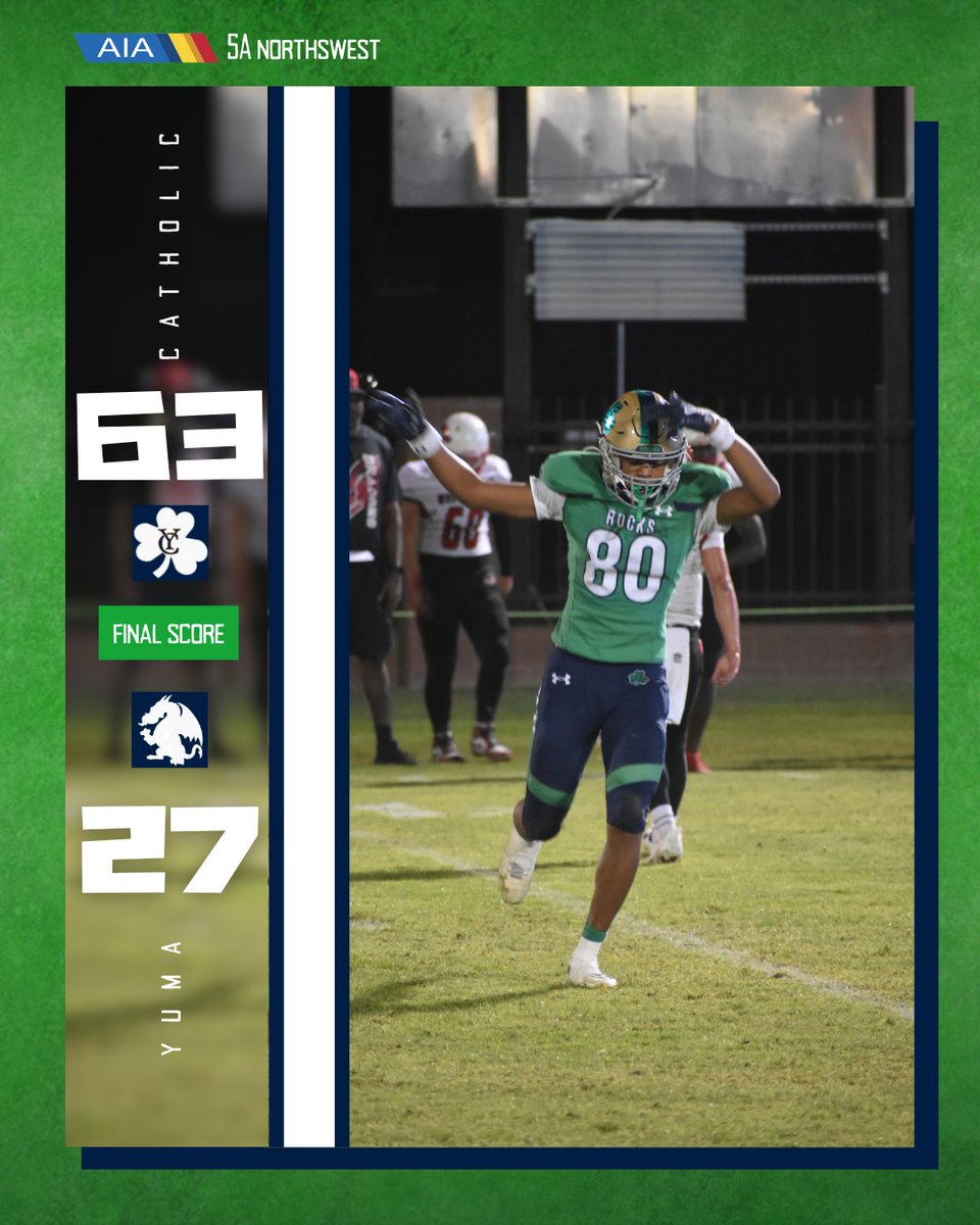 What a game! Our Shamrocks put on an incredible performance in their last home game of the regular season, defeating the West Point Dragons 63-27! 🙌💚
#ShamrockNation #YumaCatholicHigh