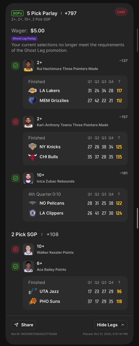 1AznUnderGod's tweet photo. @MattyChucks @DKSportsbook 
Mine was graded as a loss? https://t.co/8NYxNxon5E