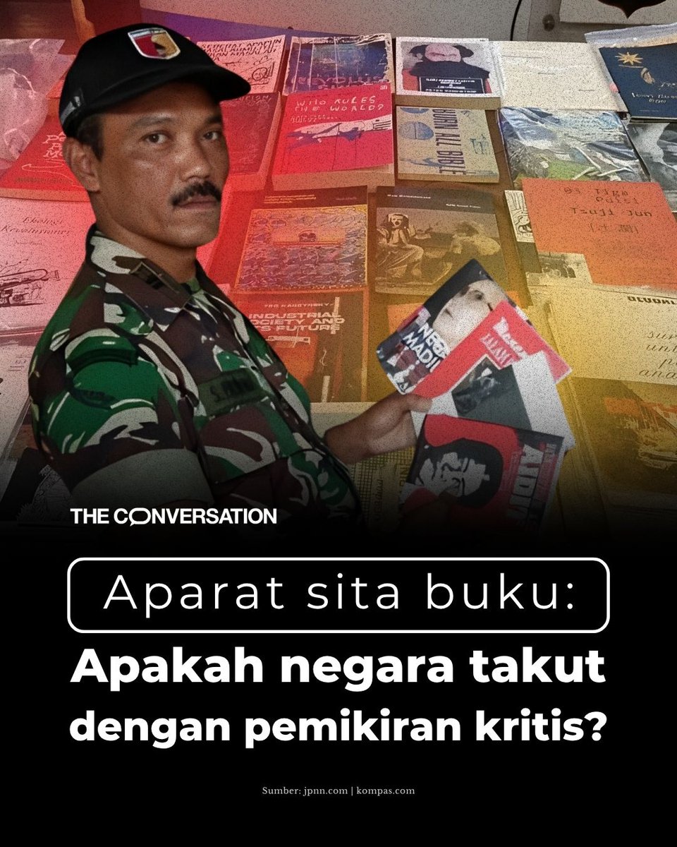 Dulu buku bisa bikin orang tercerahkan. Sekarang… bisa bikin dicurigai.

Dari Hitler sampai Orde Baru, penguasa selalu takut pada satu hal yang sama: Pikiran kritis. 📚

theconversation.com/membungkam-buk…