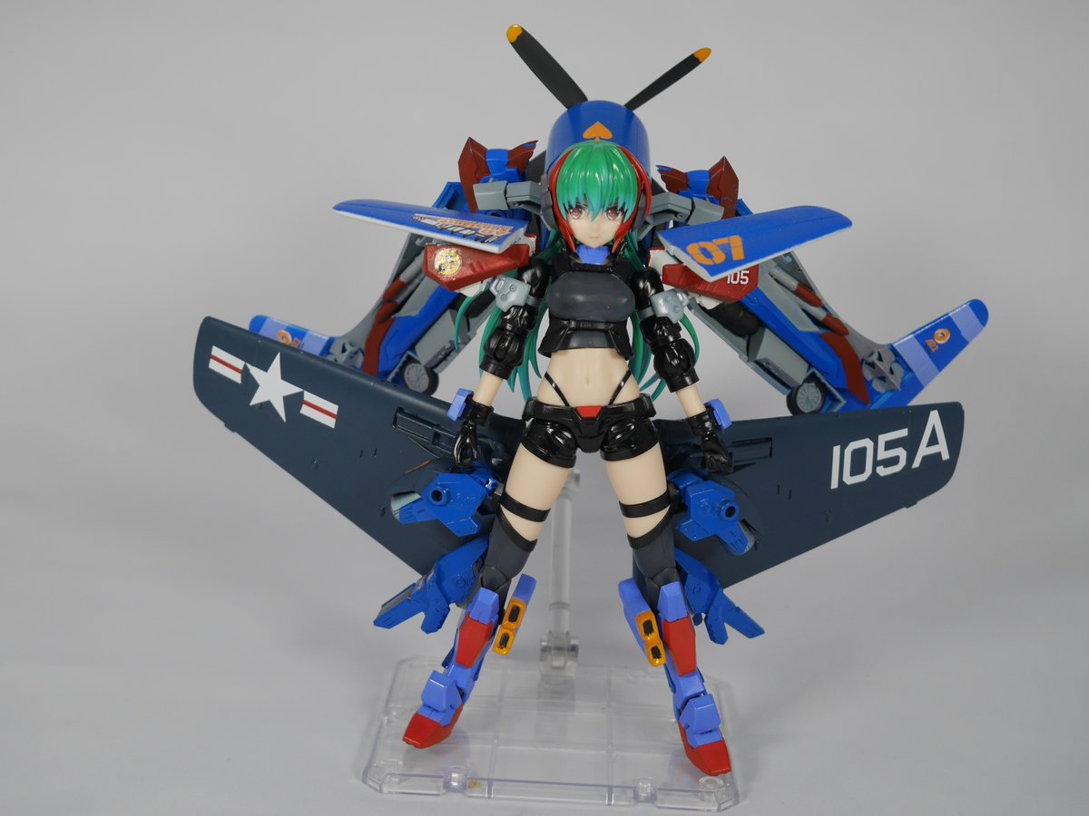 #フレームアームズ・ガール #FAガール #kotobukiya
F8F/レアベア=アディソン　完成
FAガール ウィルバーナインとF8Fベアキャットをミキシングしました。
今回は、非戦闘用でエアレース機をイメージして高速高性能な印象の構成とカラーリングで仕上げました。
