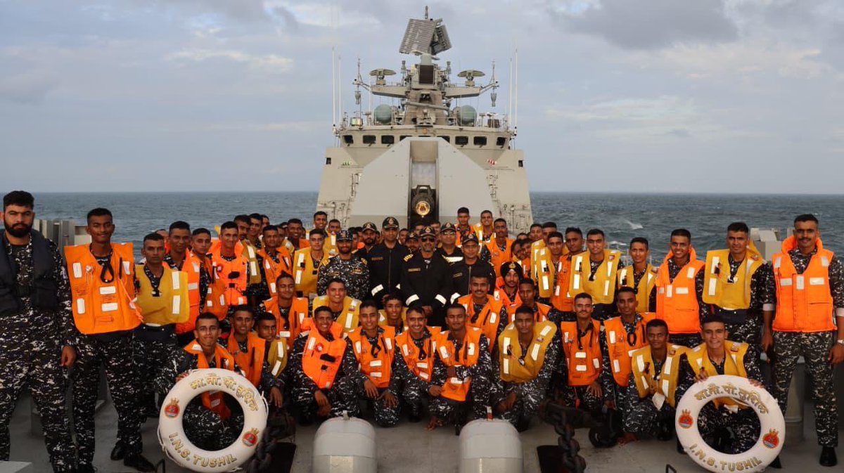 IN_WesternFleet's tweet photo. #BuidlingFutureLeadership

Cadets of #IndianNavalAcademy got a #GlimpseOfTheFuture with #ActionFilled day at sea onboard frontline warships of #WesternFleet, observing
#NavalOperations and a #Exercises towards  getting #SeaLegs

#SwordArm
@IN_NavalAcademy
@indiannavy
@IN_WNC
@DefPROMumbai