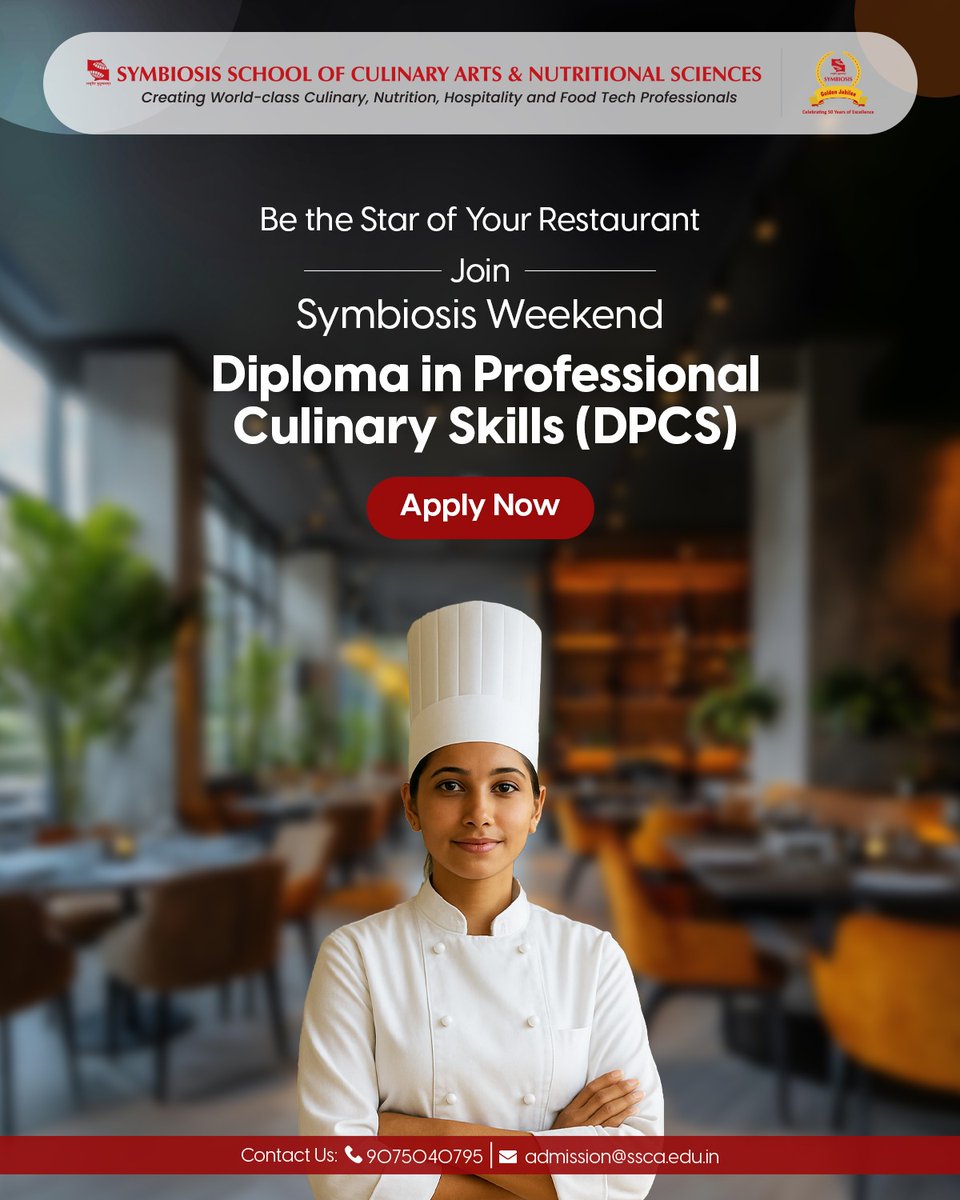 Sauté. Fry. Roast. Bake. 🔥🍳
Master the techniques that turn chefs into stars with the Symbiosis Weekend Diploma in Professional Culinary Skills (DPCS).
Lead your own restaurant journey. 🌟

🎓 Apply Now: siu.ishinfo.com/SIUPGPD25/Regi…
Know more: dm.ssca.edu.in/diploma-in-pro…