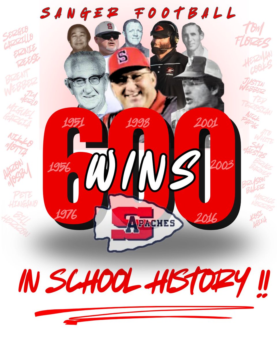 FootballApaches's tweet photo. Congratulations to Sanger football!! Huge milestone in program history !!! 600 total wins!! Go Apaches!!!! https://t.co/cRgLUAxtWJ