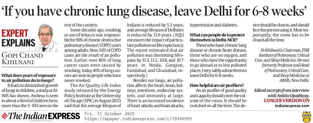 Saurabh_MLAgk's tweet image. Dr Khilnani was HOD at AIIMS, advices patients to leave Delhi for 2 months