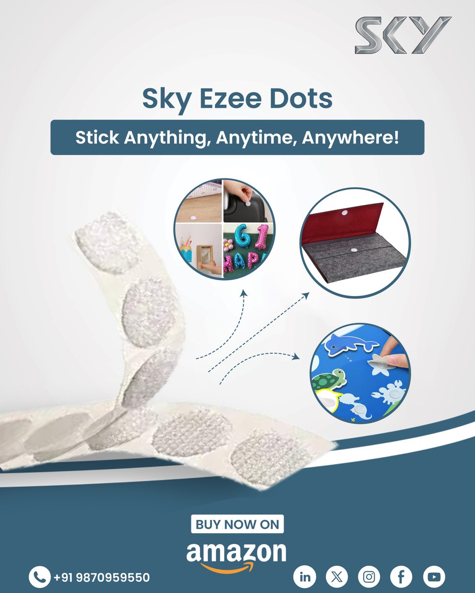skyindltd's tweet photo. Sky Ezee Dots are now available on Amazon – your go-to solution for quick, convenient, and strong fastening! 

These self-adhesive hook and loop dots are perfect for organizing, crafting, decorating, and everyday fixes. 

Shop now through this link – https://t.co/HZIjNGTVqI https://t.co/ZrTiK2TmVn