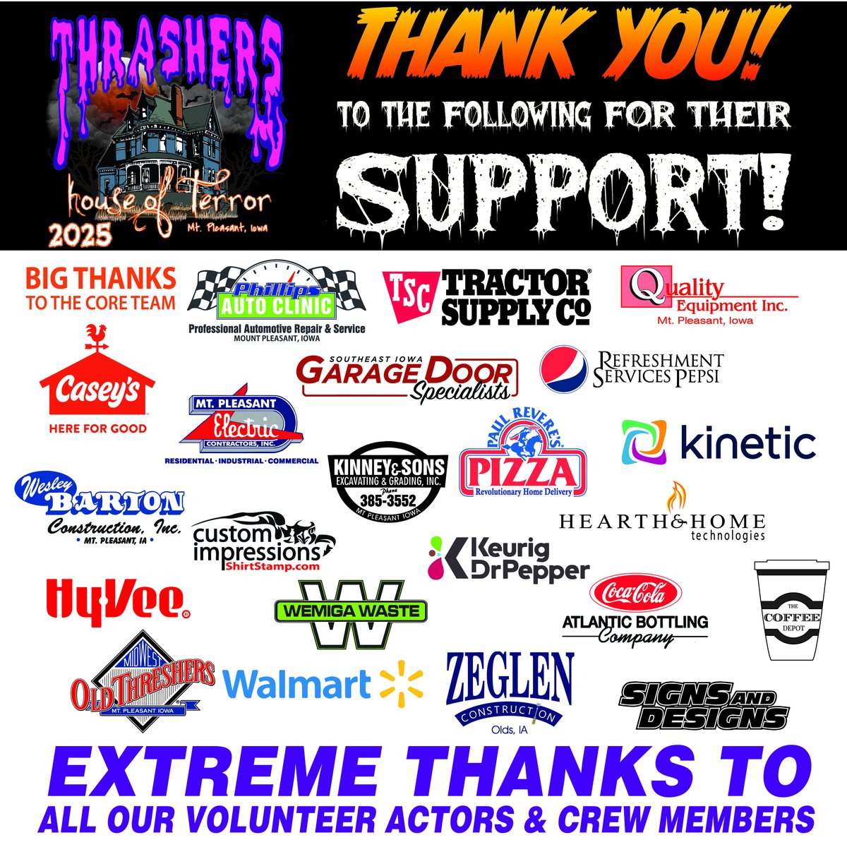 THouseofTerror's tweet photo. Season wrapped! A huge thanks to our sponsors &amp; volunteers who powered every scream. See you in 2026! 🎃 https://t.co/DBi2y8gDyR