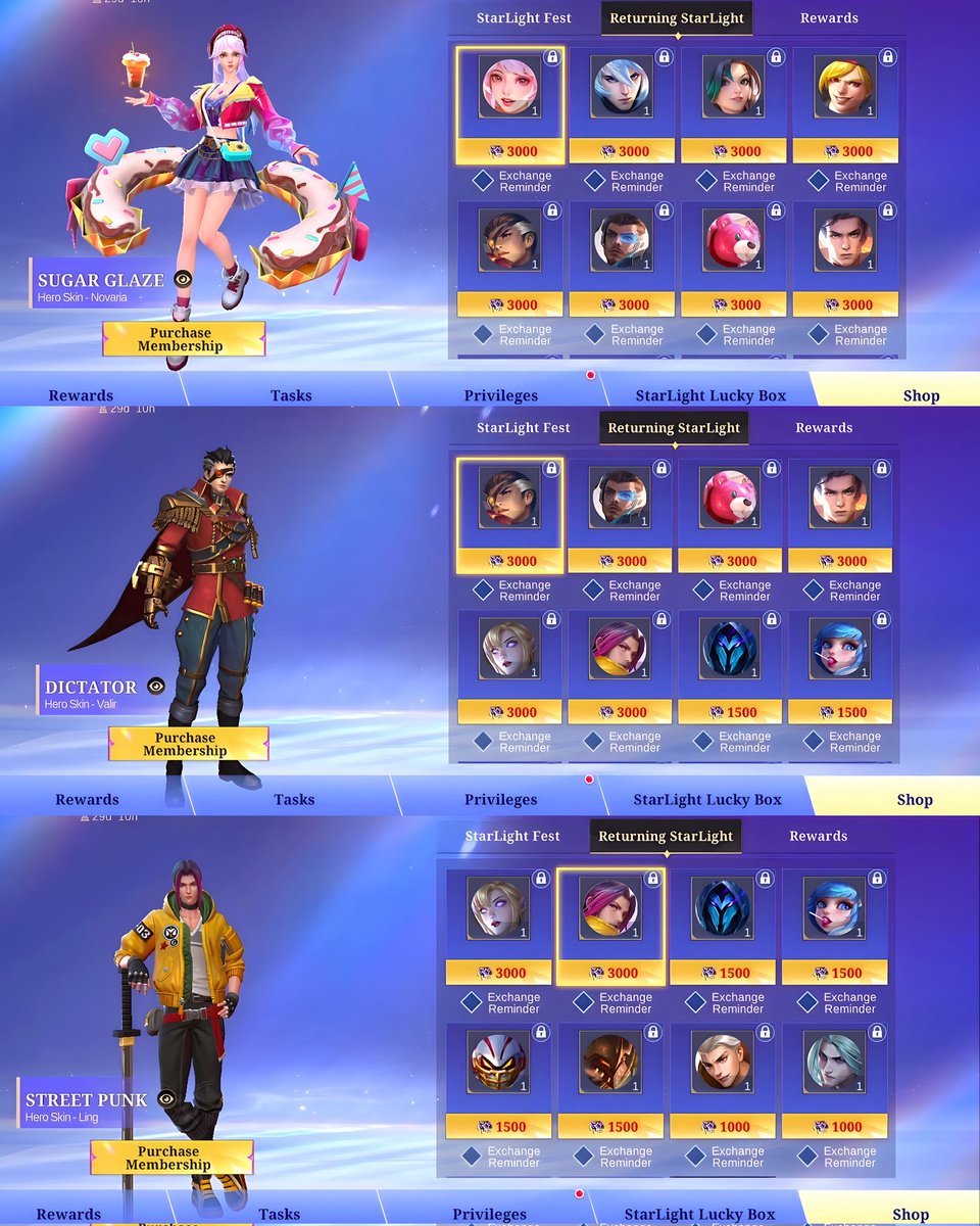 November Returning StarLight Skins
> Available Later
> Server Time 4:00P.M GMT+8