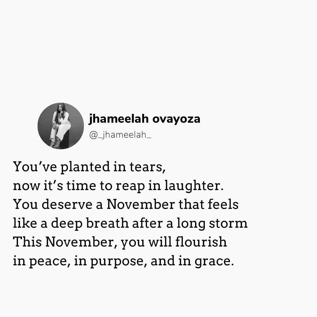 _Ahmeelah's tweet photo. Dear Girl Child,
You’ve waited, prayed, and hoped, now it’s your turn to bloom.
November will favor you beyond measure. 

Follow @_Ahmeelah for daily doses of strength, healing &amp; power 

#DearGirlChild #NewMonthPrayer #NovemberBlessings #GirlChildMovement #FaithOverFear https://t.co/rVHSMQaUnE