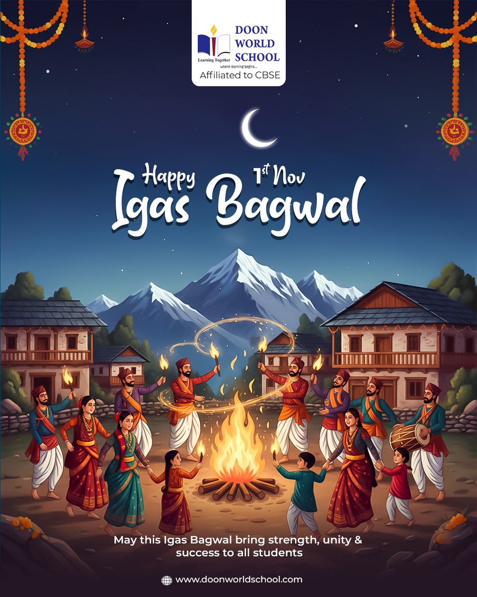 doonworldschool's tweet photo. May this festival of lights, laughter, and tradition bring joy, unity, and prosperity to all. 🌙💫
#HappyIgasBagwal
.
.
.
#igasbagwal #bagwalfestival #uttarakhandculture #festivaloflights #traditionalcelebration #himalayanfestivals #culturalheritage #unityindiversity https://t.co/cgdAIxjvAO