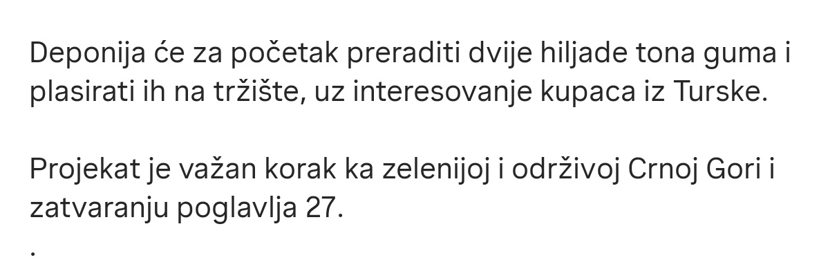 ne smije čovjek dozvoliti sebi da bilo što u ovoj državi pohvali i hvali na više nivoa, jer se poslije određenog vremena to pretvori u prdu.. ali..

čini mi se da se podgorička deponija trudi da radi dobro svoj posao 

30€/t za kupce iz 🇹🇷 što nimalo nije loše