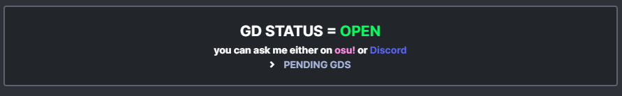 Open for gd requests!!! (my backlog is almost done!) :D

osu.ppy.sh/users/22406733