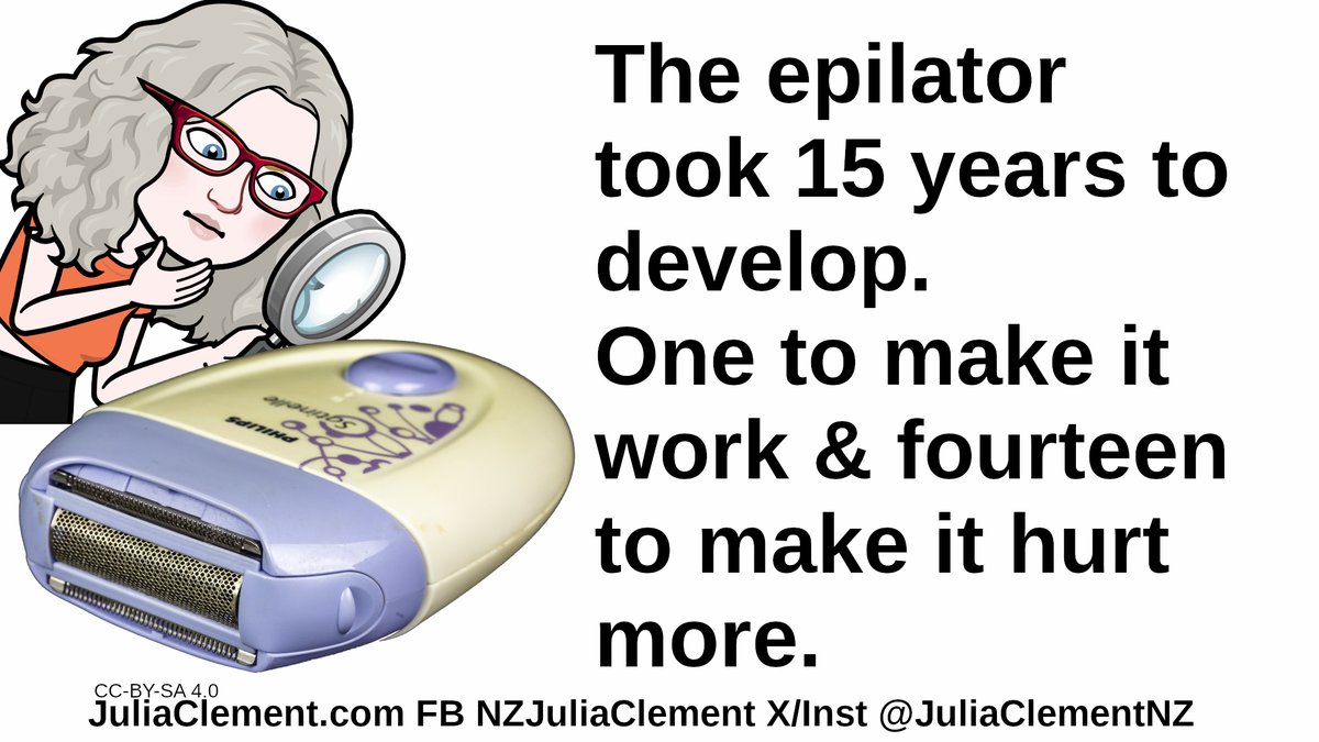 JuliaClementNZ's tweet image. The #epilator took 15 years to develop. 

One to make it work &amp;amp; fourteen to make it hurt more.