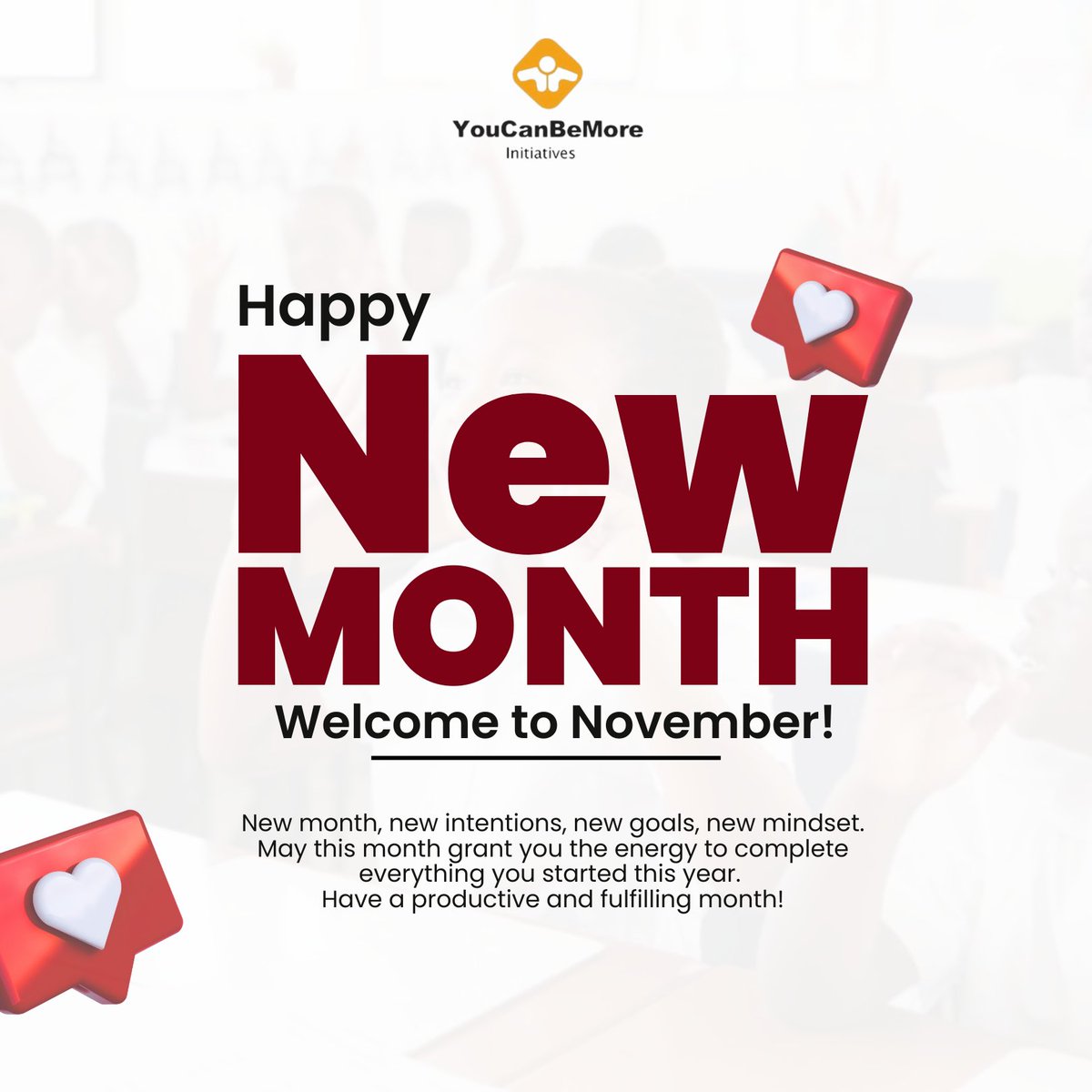 Welcome to November!💫

"New month, new intentions, new goals, new mindset."

Wishing you a productive and prosperous November. May your efforts yield impressive results and every challenge turn into an opportunity for growth. 
Happy November!

#YouCanBeMore #HappyNewMonth