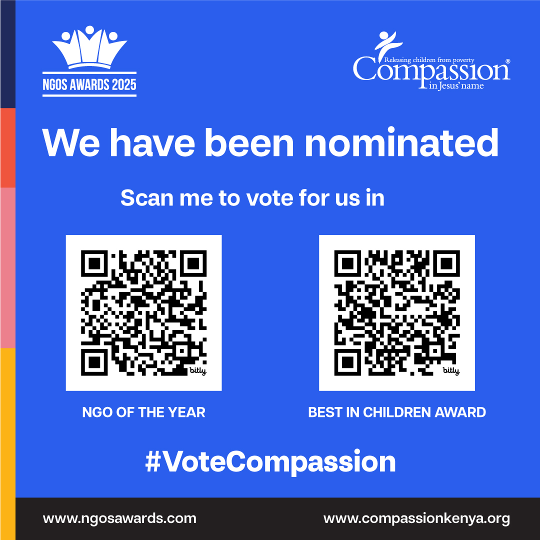 CompassionKE's tweet photo. Reminder: #VoteCompassion! Let’s keep voting for Compassion International Kenya in the NGO Awards! How to vote:
1. Open the link
2. Select “Compassion International”
3. Enter email & follow prompts
Best in Children: https://t.co/B4oGp0ohPv
NGO of the Year: https://t.co/H2mt8yzbBb https://t.co/QYcs4QrlNX