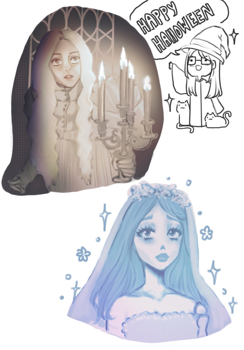 BinkiStudio's tweet image. Happy Halloween with some Crimson Peak and Corpse Bride ❤️‍🩹