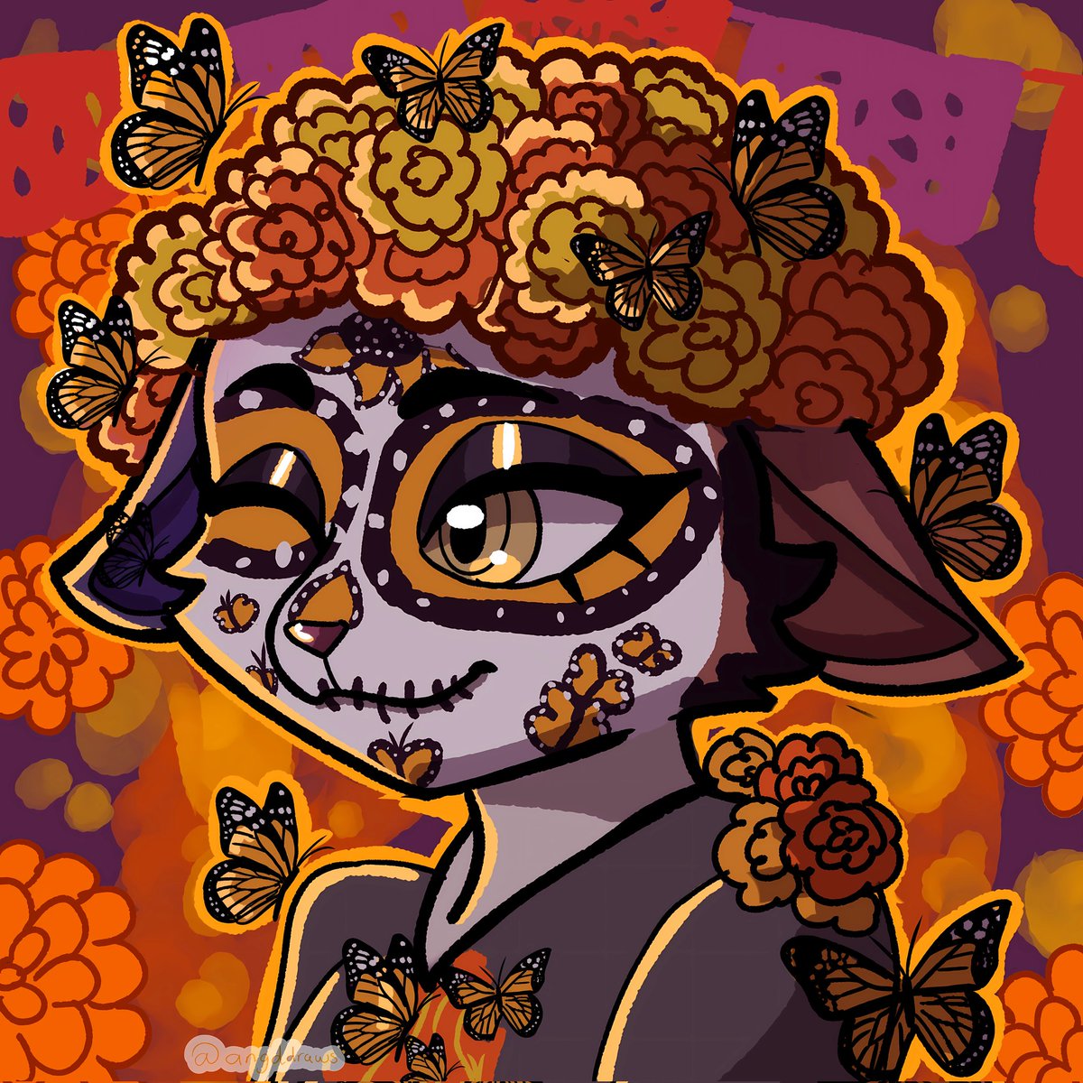 Bueno, llegamos a Noviembre, y para celebrar el día de muertos tenemos estos 2 increíbles dibujos hechos por <a href="/Angddraws/">Angdraws CommsOpen 💛</a> muchísimas gracias! Están hermosos!