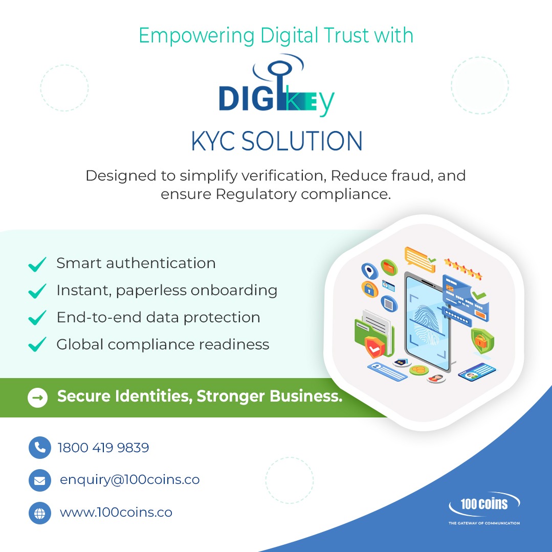 AditekSystemsPL's tweet image. Empowering Digital Trust with DIGIkey KYC Solution
Smart authentication | Instant, paperless onboarding
End-to-end data protection 
For Demo: 18004199839 or enquiry@100coins.co
#AditekSystemsPrivateLimited #100Coins #DIGIkey #KYC #CyberSafety  #KYCSolution #DataProtection