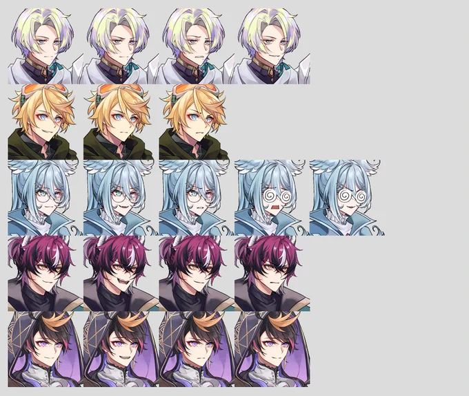 All the talk sprite expressions I drew in #BTBFantasyRPG Journey to the Und! You can also unlock HD versions for the in-game gallery after you beat the game once I hope it's been fun meeting everyone in town~