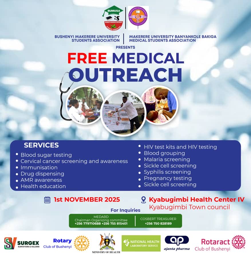 Join us today for Free Medical Outreach at Kyabugimbi Health Center IV.
See you there🫶