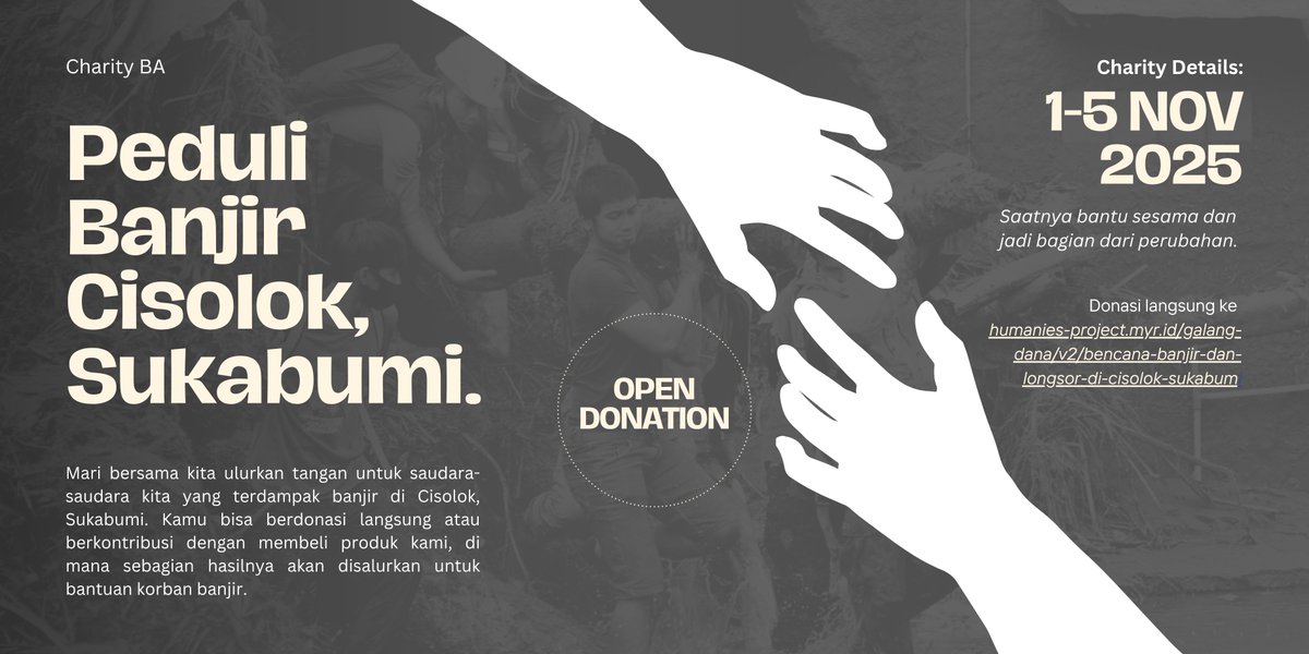 douvart's tweet image. calling all ba rp ca fa pa.

halo, teman peduli. mari bersama bantu warga sukabumi yang terdampak banjir bandang. melalui setiap pembelian, anda tidak hanya membantu secara materi, tetapi juga mengirimkan dukungan moral. hand for humanity!

🗓️ : 1-5 November 2025

#zonauang