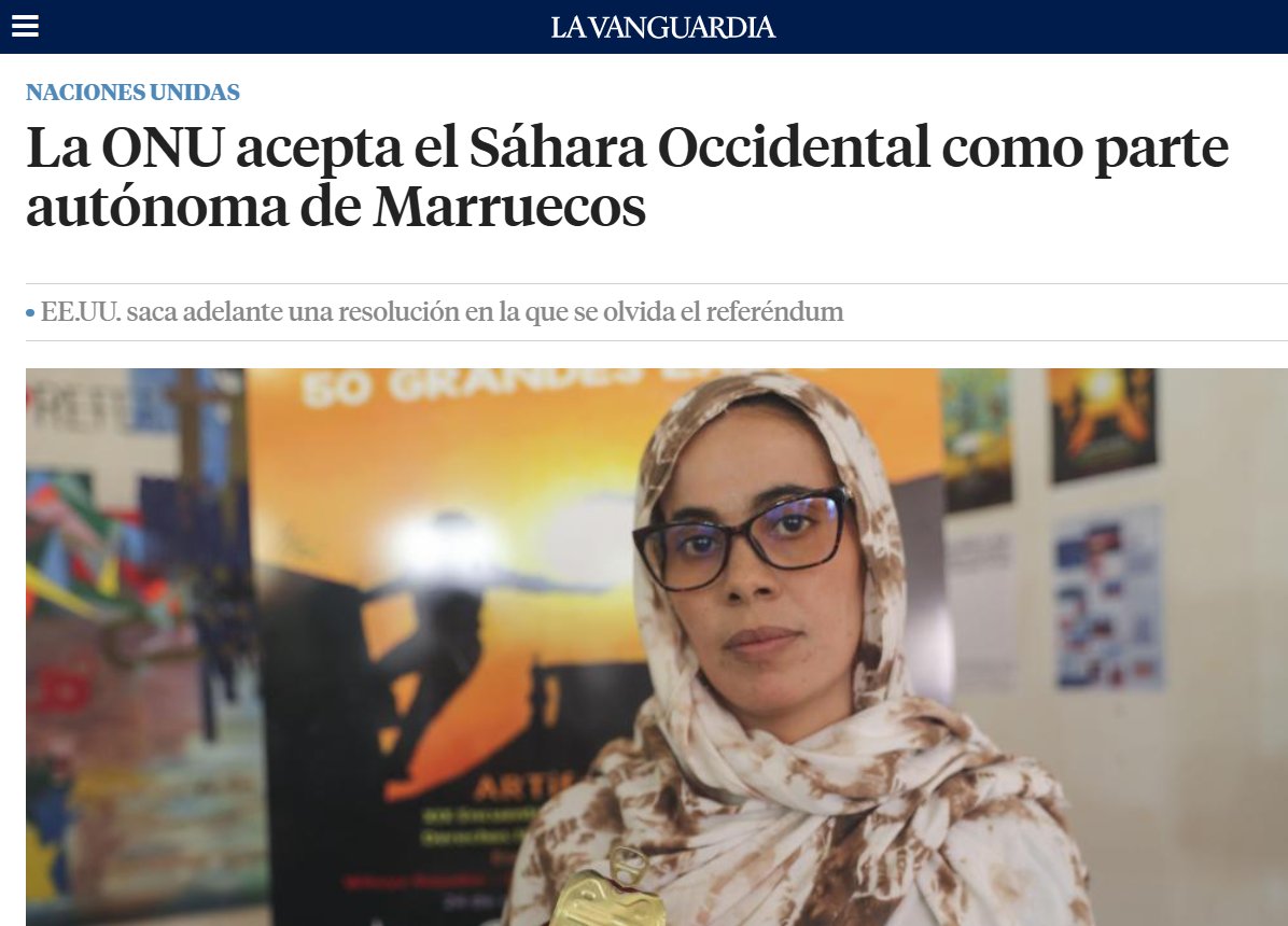 La ONU se ha plegado a los intereses USA, abandona las Resoluciones históricas que reconocían el derecho de autodeterminación del #Sahara  y proponen que sea parte de Marruecos.
La traición se consumó.
Nuestro Gobierno, y la UE, callan.
#VergUEnza
lavanguardia.com/internacional/…