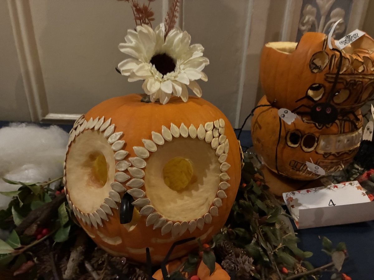 wazzo_m's tweet image. A small selection from the staff pumpkin carving competition on display in the lobby of Brighton’s Grand Hotel #Halloween ⁦@GrandBrighton⁩ #pumpkins