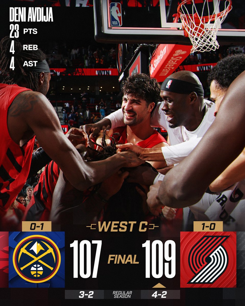 NBA's tweet image. 🏀 FRIDAY&apos;S FINAL SCORES 🏀

Deni Avdija and the @trailblazers win a thriller at home and improve to 1-0 in @emirates NBA Cup West Group C play!

Shaedon Sharpe: 19 PTS
Jerami Grant: 16 PTS, GW FTS
Donovan Clingan: 15 REB
Jrue Holiday: 11 PTS, 13 AST
Jamal Murray: 22 PTS
Nikola…
