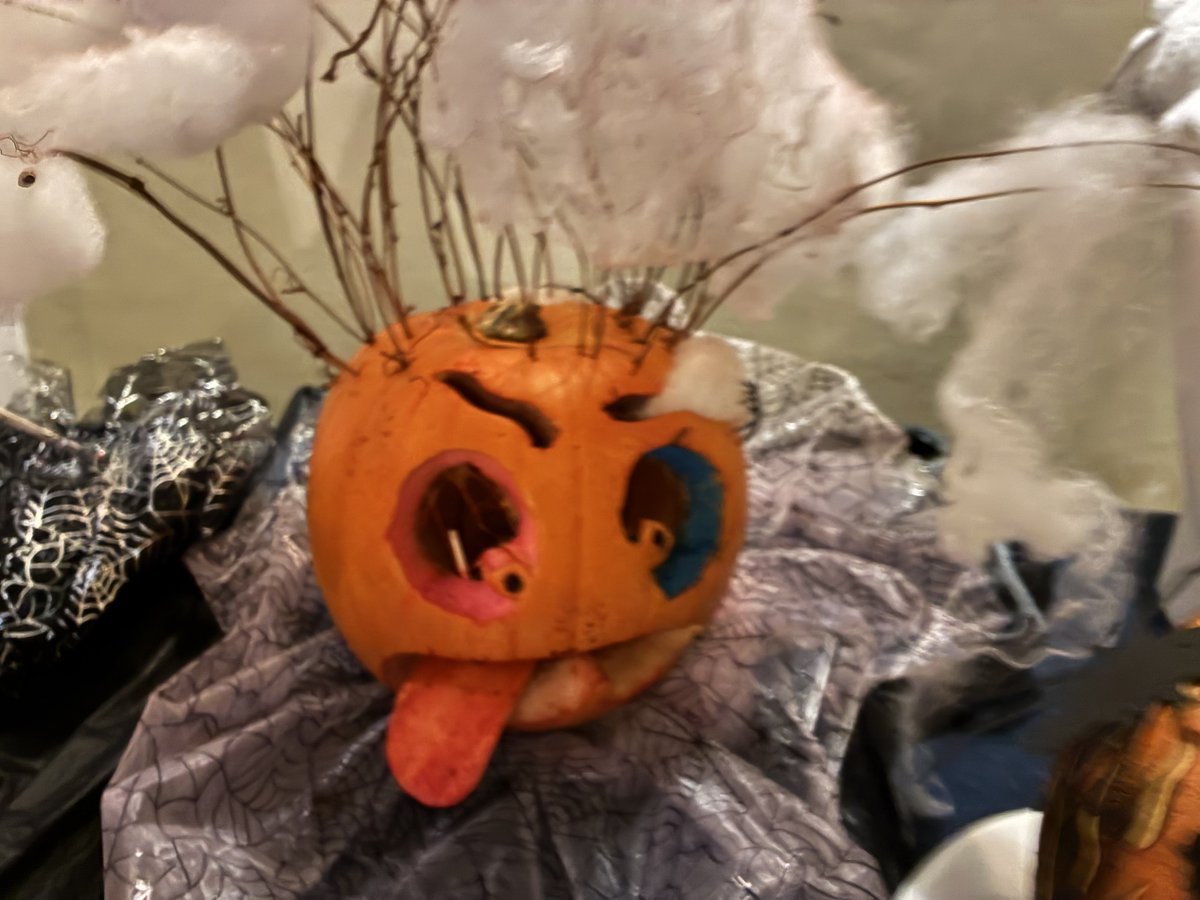 wazzo_m's tweet image. A small selection from the staff pumpkin carving competition on display in the lobby of Brighton’s Grand Hotel #Halloween ⁦@GrandBrighton⁩ #pumpkins