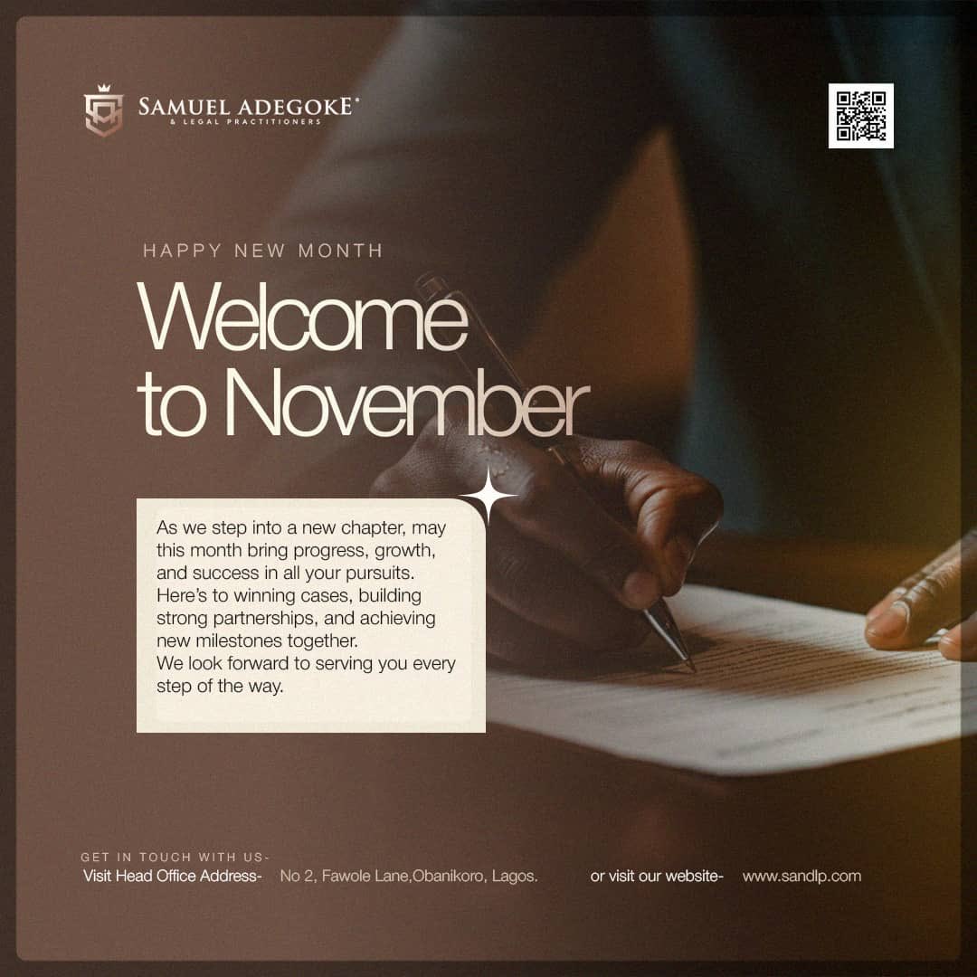 samadegoke_'s tweet image. New month, new drive! 🚀 

From all of us at SANDLP (sandlp.com), may November bring you clarity, wins, and fresh opportunities to grow.

#NewMonth #clientfocus #legalservices