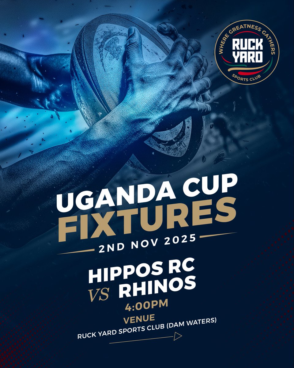 Sunday Showdown, who’s taking the win? 🔥💪🏾

It’s Hippos RC vs Rhinos this Sunday, catch all the action at Ruck Yard Sports Club at 4 PM. 

#RuckYardMoments | #ugandacup2025