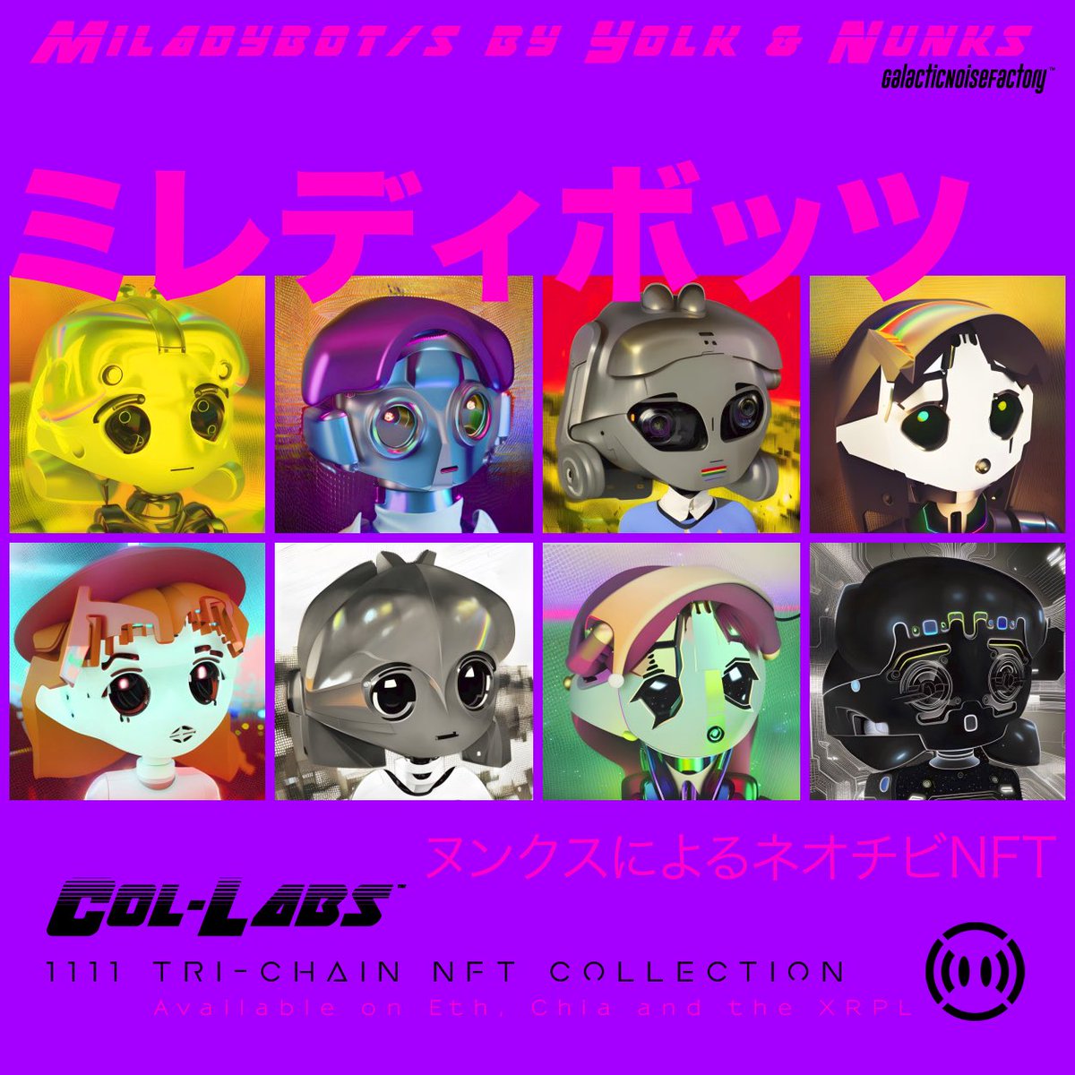 CryptoNunks's tweet photo. The blockchain has 1111 #NeoChibi robot inspired #Miladybots nfts / #Yyolk #XNunks #ColLabsArtist #1111Hz 2/5D ∆©˚ https://t.co/95XjZwTUts