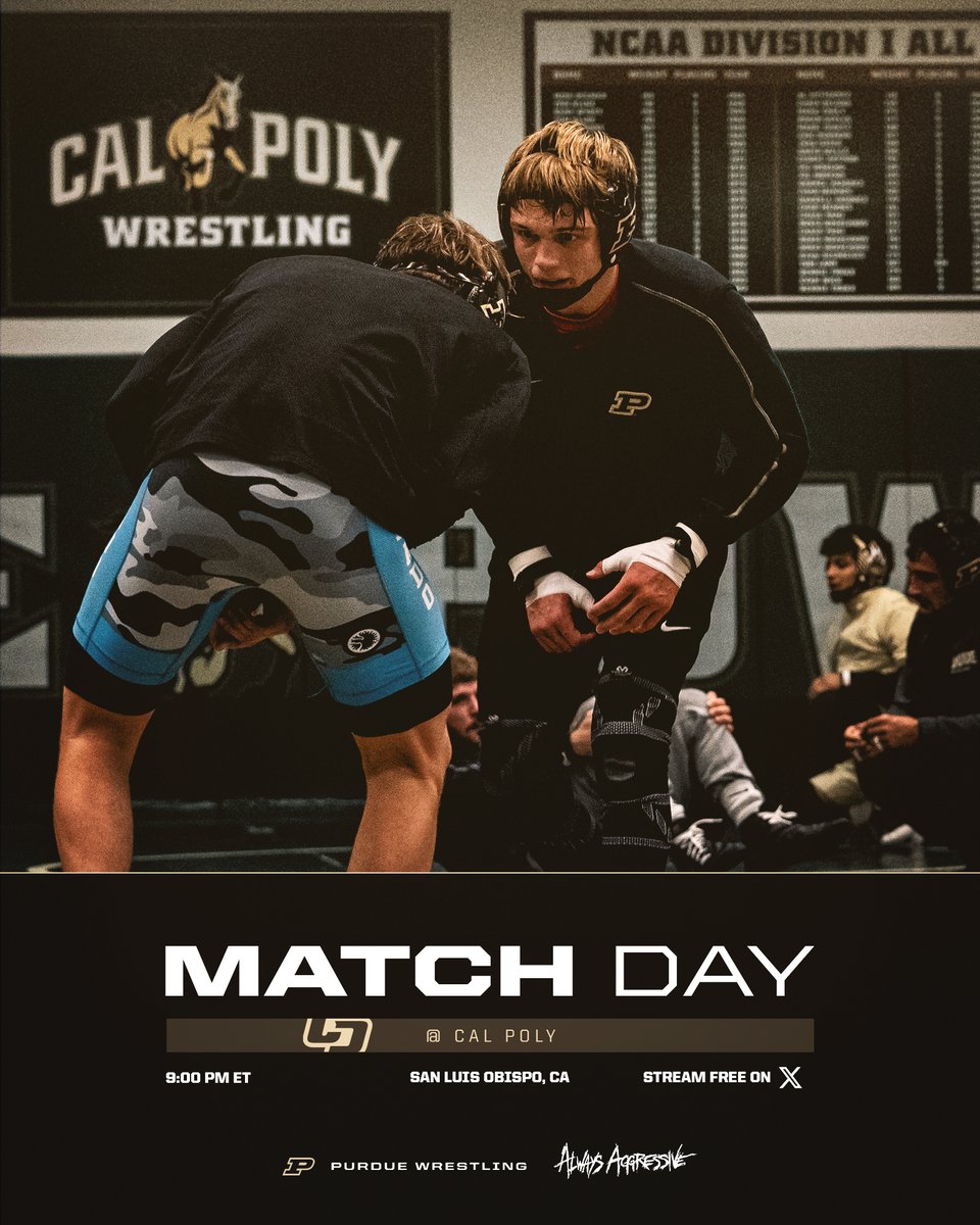 Season 106 of Purdue Wrestling starts now. Let's ride.

🆚 Cal Poly Mustangs
📍 San Luis Obispo, CA
🏟️ Mott Athletics Center
🕘 9pm ET
✍️ Preview: boile.rs/4hEjWVI
💻 Stream live: boile.rs/4qCXuAj