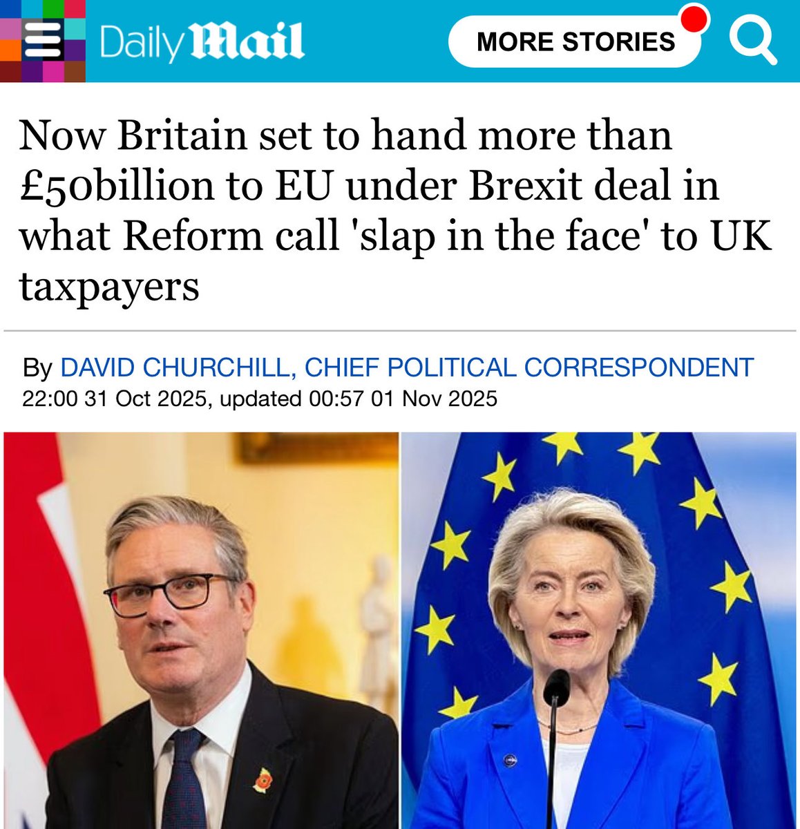 LizWebsterSBF's tweet photo. Leave campaigners promised £350 million a week for the NHS.

They told us Brexit would mean huge savings to fund public services.

Now the Mail is moaning that the UK still has to pay tens of billions just to leave 👉 money that could have gone to the NHS, schools, or farming.

That’s not Brussels’ fault.
It is what 🇬🇧 Govt ensured - 
a deal so bad we’re still paying, but have no seat, no say, and no return on investment.

The savings never existed. The bill always did.
1:2

https://t.co/GEcnZJARem
