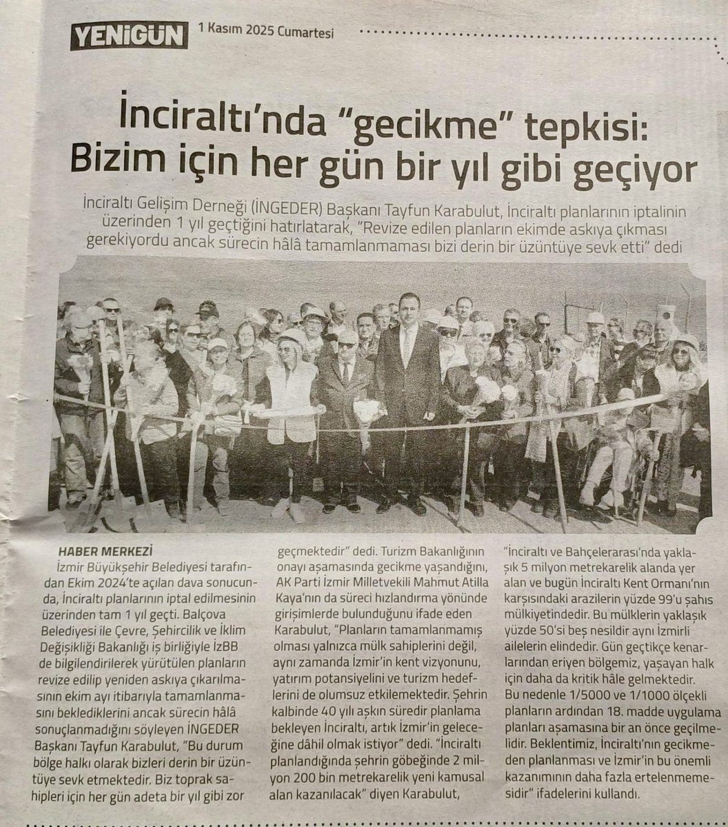 1 Kasım 2025 Cumartesi; Hürriyet - Milliyet - Ege Telgraf - Yeni Bakış - İlkses ve Yenigün Gazete Haberleri 

İzmir ve İzmirlinin yanında olam tüm basın kuruluşlarına çok teşekkür ediyoruz. 

#inciraltıvebahçelerarasıbeklemektençokyoruldu