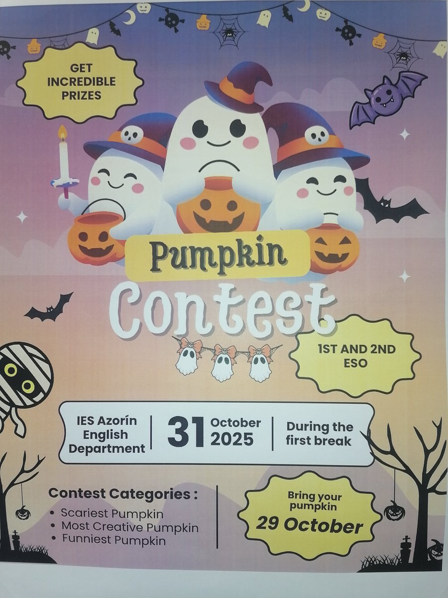 Edutilia's tweet image. English Elda: Pumpkin contest 2025 #IESAzorín paleeldaclil.blogspot.com/2025/10/pumpki…